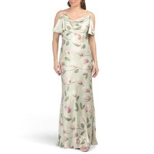 ADRIANNA BY ADRIANNA PAPELL Green Multi Off The Shoulder Floral Gown